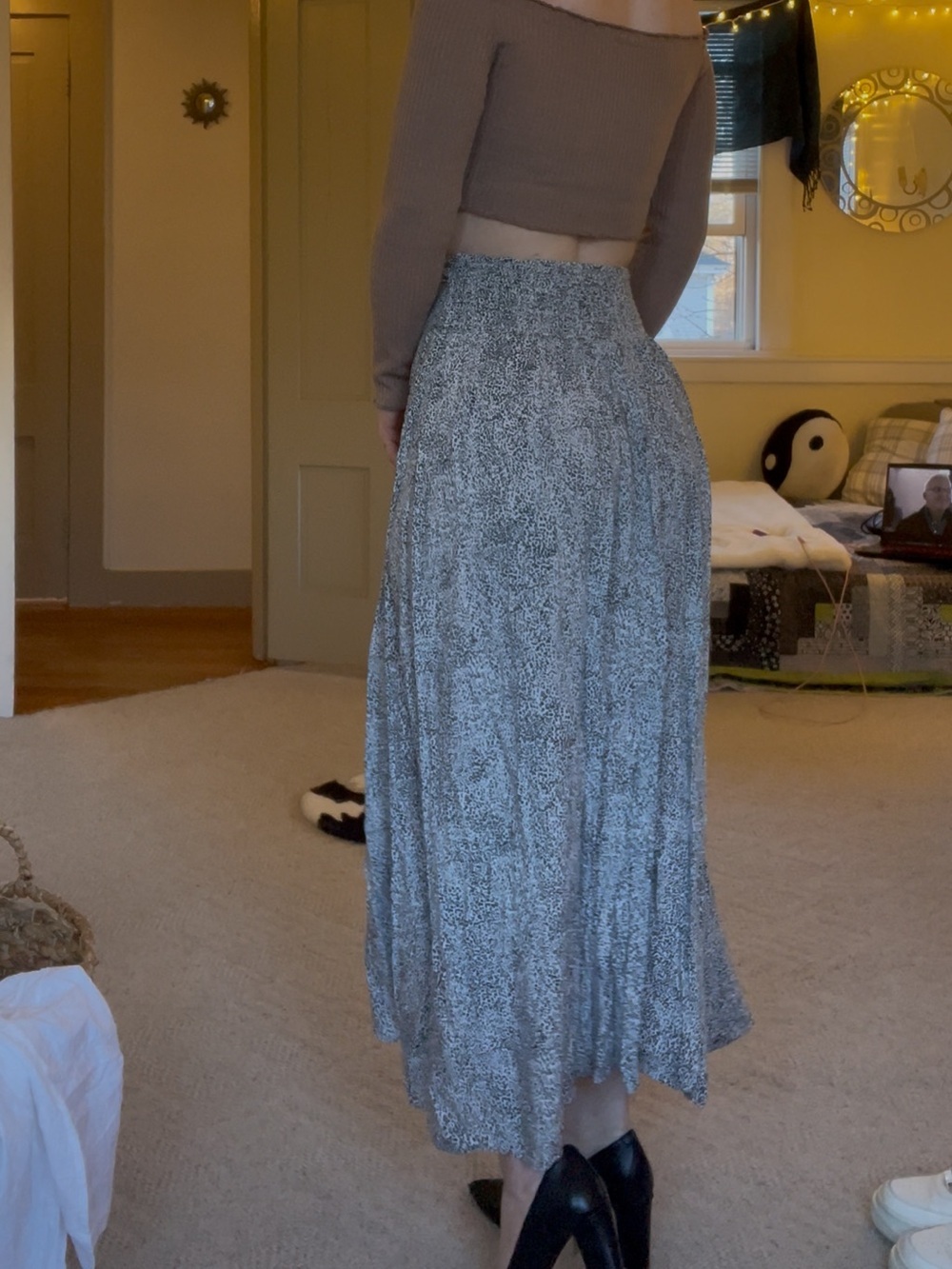 Japna A-Line Maxi Skirt Brown and Beige Leopard Print Whimsy Fairy Flowy Light - Picture 7 of 13